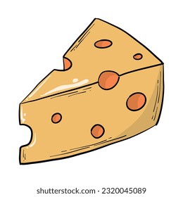 hand drawn isolated element of cheese, cartoon element for prints, cards, stickers, signs, food doodle, etc. EPS 10