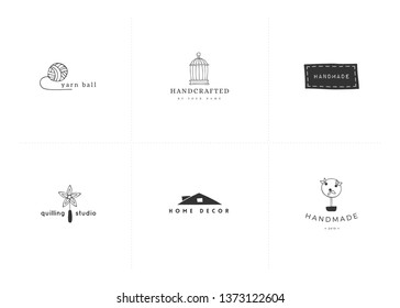 Hand drawn isolated elements. Vector set of logo handmade templates. Handwork theme. For business identity and branding, for blogs and websites, for authors of handicraft products.