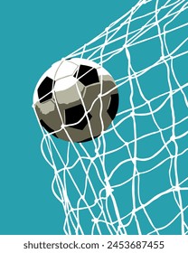 Hand drawn isolated football goal net and soccer ball vector illustration