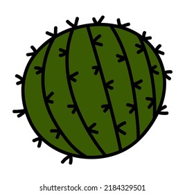 Hand Drawn Isolated Green Cactus Sticker. Vector Doodle Cute Cactus Icon Illustration Clipart