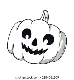 Hand drawn isolated Halloween element of pumpkin with face on it. Good fro prints, posters, cards, coloring pages for kids, sublimation, etc. EPS 10