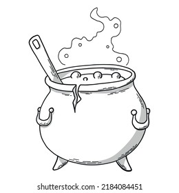 Hand drawn isolated Halloween element of witch's cauldron for coloring pages, prints, posters, cards, sublimation, etc. EPS 10