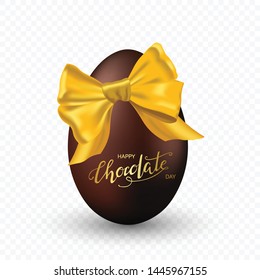 Hand drawn isolated Happy chocolate day typography lettering poster with egg. Celebration quote for postcard, logo, badge. Hand font. Vector Illustration