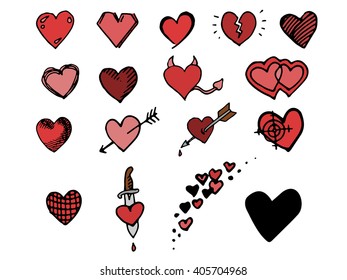 Hand drawn isolated hearts set