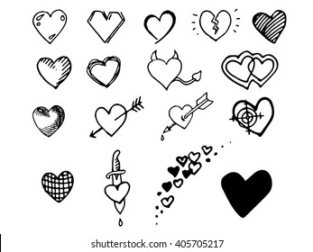 Hand drawn isolated hearts set