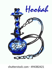 Hand drawn isolated hookah bottle. Isolated on white background