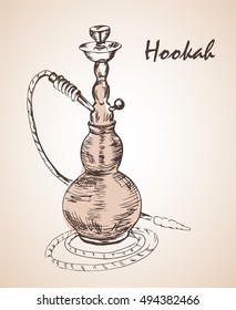 Hand drawn isolated hookah bottle. Isolated on white background