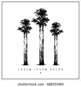 hand drawn isolated illustration with tree (oak, ash, birch, maple, fir, eucalyptus) and place for your text. minimalism vintage  invitation, label or card