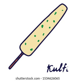 Hand drawn isolated indian food icon. Color fill illustration of indian sweets. Indian ice cream kulfi.