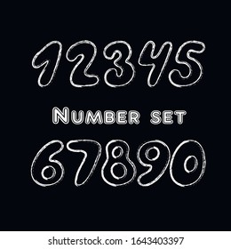 Hand drawn isolated numbers from zero to nine, vector white thin line.Numbers in a cartoon style with rounded edges. Set of vector handwritten math symbols.
