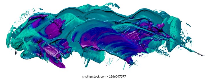 Hand drawn isolated oil paintbrush long stripe template with deep dirty blue and turquoise color spots esp 10 vector illustration for your text atop.