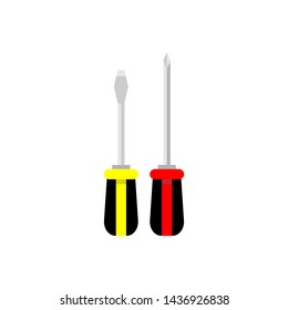 Hand drawn isolated on white background, two screwdrivers of different colors and different sizes are very useful for operating goods, vector illustration