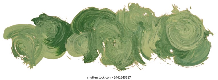 Hand drawn isolated paintbrush circles with dirty green color acrylic, long and narrow template for your text above it, EPS10 vector illustration.