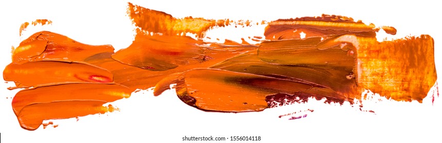 Hand Drawn Isolated Paintbrush Stripe With Orange Color Oil. Splatter Paint Texture. Distress Rough Background.