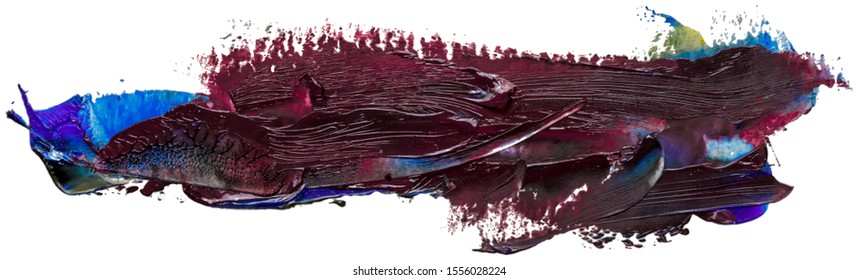 Hand drawn isolated paintbrush stripe with violet brown color oil. Splatter paint texture. Distress rough background.