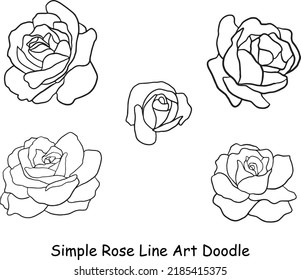 Doodle De Rosa Aislado A Mano, Conjunto De Elementos De Flor.