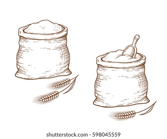 hand drawn isolated sack with wheat flour