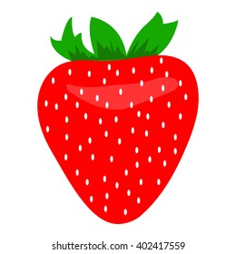 Hand drawn and isolated single red strawberry with white seeds and green stalk on white background - Eps10 Vector graphics and illustration