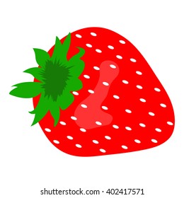 Hand drawn and isolated single red strawberry with white seeds and green stalk on white background - Eps10 Vector graphics and illustration