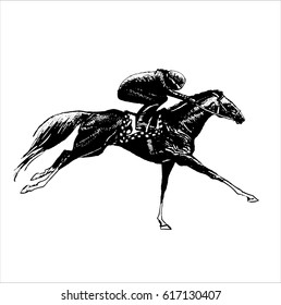hand drawn isolated sketch of horsemen in horse-races. equestrian theme