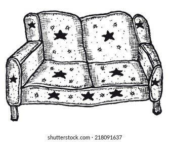 Hand drawn isolated sofa/ Illustration of a doodle hand drawn sketched isolated sofa on white background
