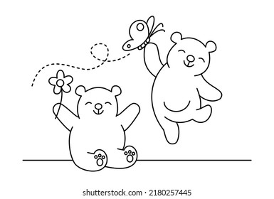 Hand drawn isolated Teddy bear with butterfly. Doodle vector illustration