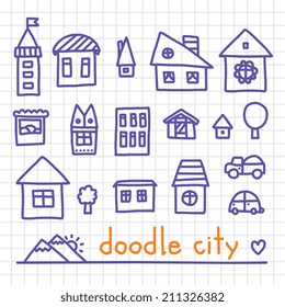 Hand drawn isolated vector city objects