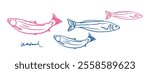 Hand drawn isolated vector set of seafood. Shrimps, langoustines, prawns, salmon, trout, oysters, mussels, squid, crab. Food vintage illustration and template on a white background.	