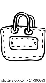 Hand drawn isolated vector sketch of a shopping fabric tote bag with handles and stitching 