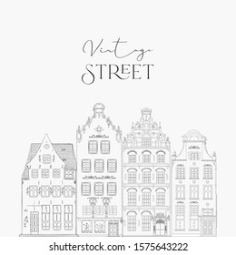 Hand drawn isolated vintage houses collection, old town, sketch, doodle, retro street, Vector illustration. Logo Branding Simple Line art, outlined, linear