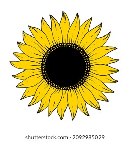 Siluetas de girasol estilizadas amarillas dibujadas a mano sobre fondo blanco