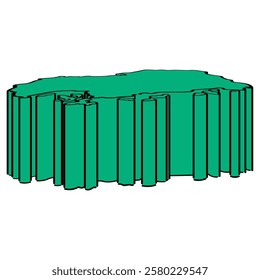 Hand drawn isometric illustration of Hiroshima prefecture. Color type.