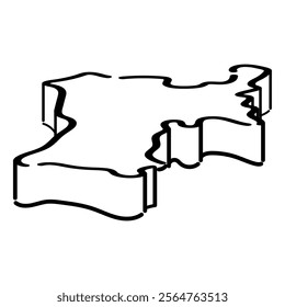 Hand drawn isometric illustration of Miyagi prefecture. Monochrome type.