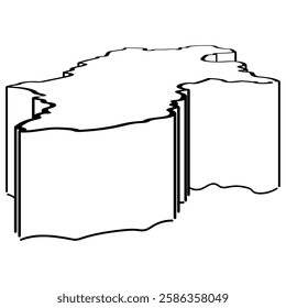 Hand drawn isometric illustration of Nagano Prefecture. Monochrome type.