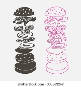 Hand drawn isometric vector burger 