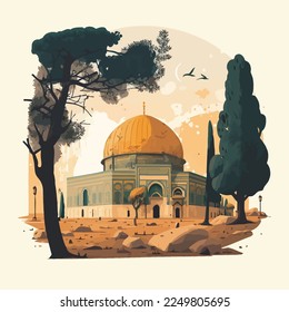 hand drawn Isra Miraj ,al Aqsa illustration background.