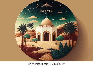 hand drawn Isra Miraj design, the night journey prophet Muhammad, background.