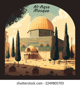 diseño de Isra Miraj dibujado a mano, fondo de ilustración de al Aqsa.