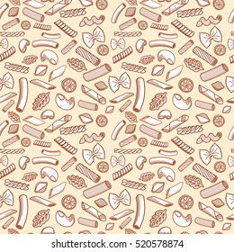 Hand drawn italian cuisine pasta vector seamless pattern