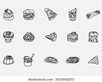 hand drawn italian dessert outline doodle icon collections .italian sweet food vector isolated on white background