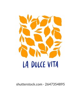 Cartaz de estilo italiano dolce vita desenhado à mão com limões. Verão amarelo suculento fruta vetor ilustração isolado no branco. A vida marinha mediterrânea. Desenho de arte amalfitana