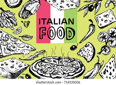 Hand drawn italian food