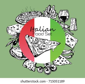 Hand drawn italian food