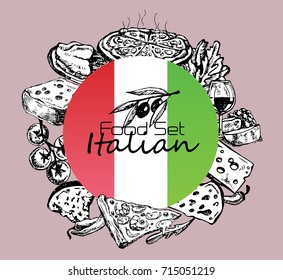 Hand drawn italian food
