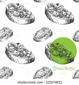 Hand drawn italian food Bruschetta. Pattern