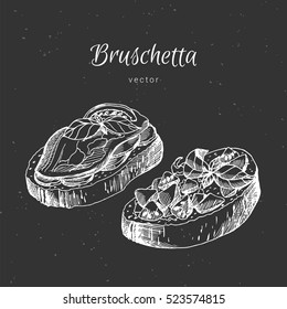 Hand drawn italian food Bruschetta.