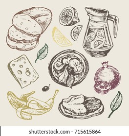 Hand drawn italian food. Fruit