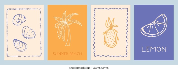 Hand drawn italian food poster. Dolce vita postcards. Chalk crayon sketch dish with mediterranean, lemon, seafood, oyster, shell. Charcoal collection for wall art, Italy menu, cafe. Doodle vector illu