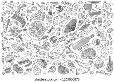 Hand drawn Italian food set doodle vector illustration background