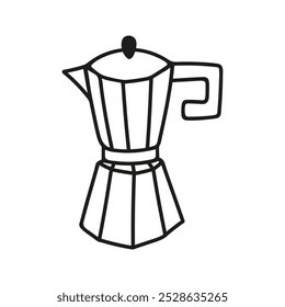 Hand drawn Italian geyser coffee maker, espresso machine. Kitchen utensils doodle illustration